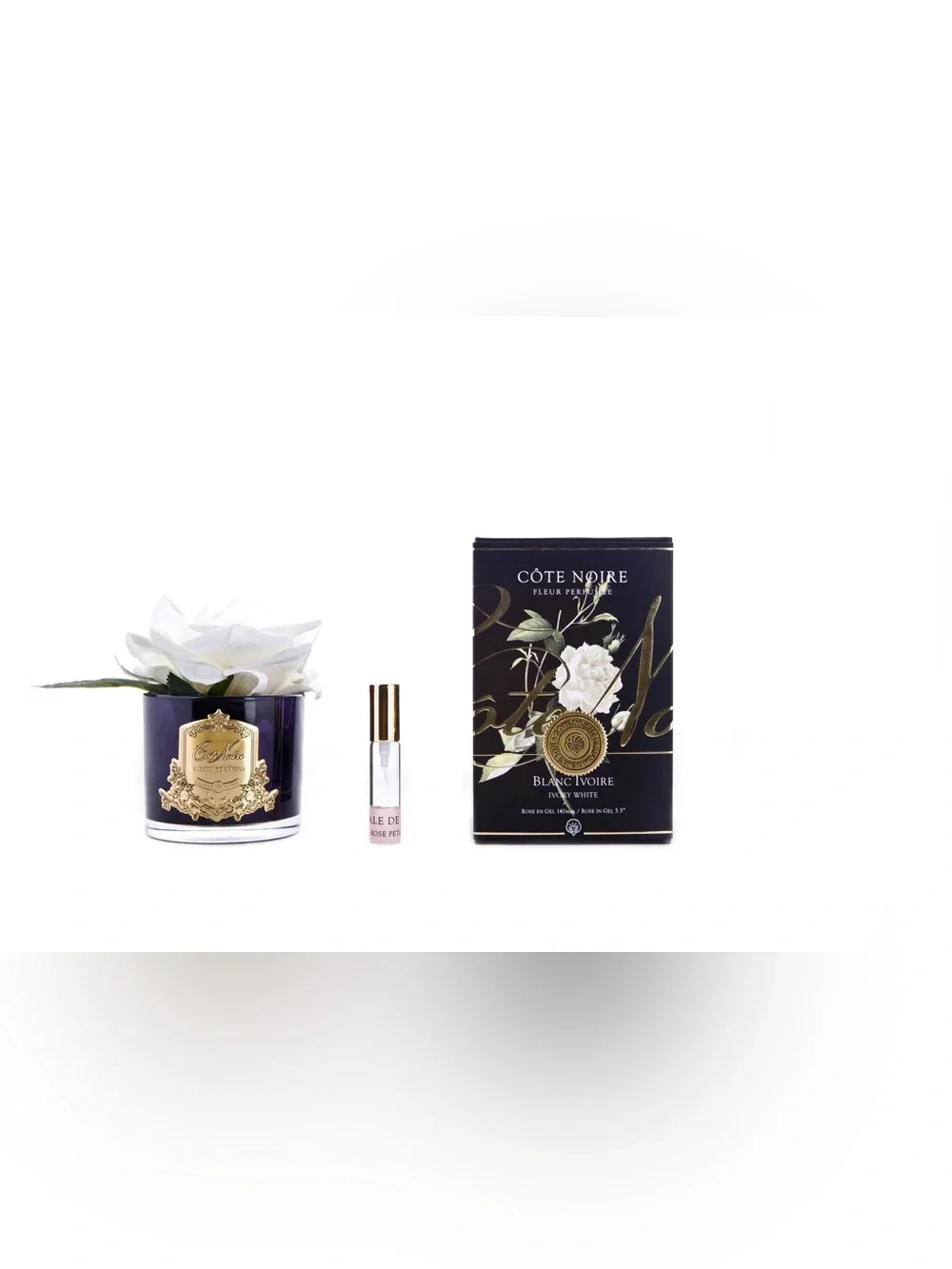 Côte Noire Ivory Decorative Scented Faux Rose in black/gold vase